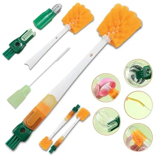 Produktbild: 2 Stuck 5-in-1 Flaschenbürste, Lange Griff Milchflaschenbürste mit 5 Bürstenköpfen, Reinigungsbürste für Babyflaschen, Weinflaschen, Thermosflaschen, Becher, Strohhalme, Bierflaschen (2er Pack)