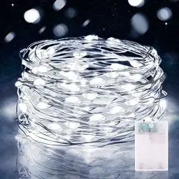 Produktbild: 5M 50 LED Lichterketten Batterie Timer, Micro Drahtlichterkette IP65 Wasserdichte Kupferdraht Lichterkette für Zimmer Party Garten Weihnachten Halloween Hochzeit Deko DIY (1 Stück, Kaltweiß)