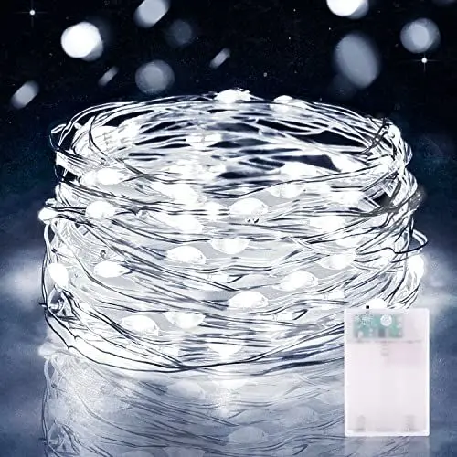 Produktbild: 5M 50 LED Lichterketten Batterie Timer, Micro Drahtlichterkette IP65 Wasserdichte Kupferdraht Lichterkette für Zimmer Party Garten Weihnachten Halloween Hochzeit Deko DIY (1 Stück, Kaltweiß)