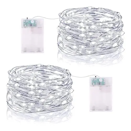 Produktbild: 5M 50 LED Lichterketten Batterie Timer, Micro Drahtlichterkette IP65 Wasserdichte Kupferdraht Lichterkette für Zimmer Party Garten Weihnachten Halloween Hochzeit Deko DIY (2 Stück, Kaltweiß)