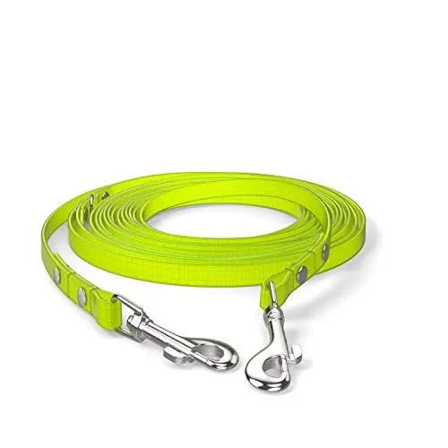 Produktbild: 5m Schleppleine, Hundeleine, 2 Karabiner & D-Ring, Neon-Gelb, extra schmal, schmutz- und wasserabweisend