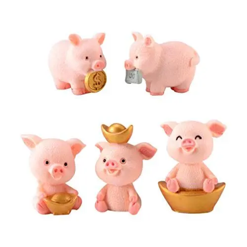 Produktbild: 5PCS Miniatur Figur Glücksschweinchen Glücksbringer Tierfiguren Streudeko Kuchen Dekofigur Miniatur Landschaft Puppenhaus Feengarten Ornament Neujahr Hochzeit Tischdeko