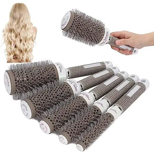 Produktbild: 5Pcs Rundbürsten-Set Zum Föhnen Curling, Professionelle Haarstylingbürste, Keramik-Ionen-Thermobürsten-Haarwärme-Styling-Bürste Friseurwerkzeug-Set Zum Föhnen Curling für Frauen