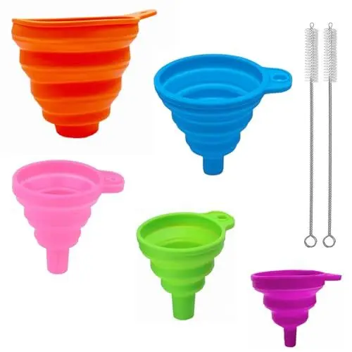 Produktbild: 5Pcs zusammenklappbare Trichter, weiche Silikon faltbare Trichter, Kochen Küche Gadgets faltbare Trichter zum Füllen von Flaschen oder Behältern, faltbare Küche Trichter Set für Küche、Labs
