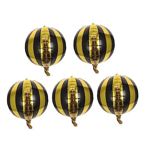 Produktbild: 5St gestreifter Ballon Ballballons Streifen-Partyballons Disco-Heliumballons helium balloon helium ballon szene ballons dekor gestreifter Folienballon Aluminiumfolie Black OKUMEYR