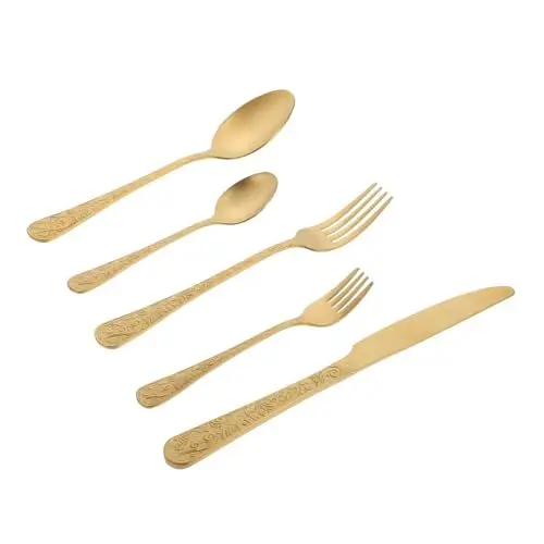 Produktbild: 5st Geprägtes Besteckset Modernes Silberbesteck Strauß Silberbesteck Steakschneider Gabeln Steakgabel Essgabeln Rostfreier Löffelgabelschneider Esslöffel Rostfreier Stahl Golden WATIIFUFU