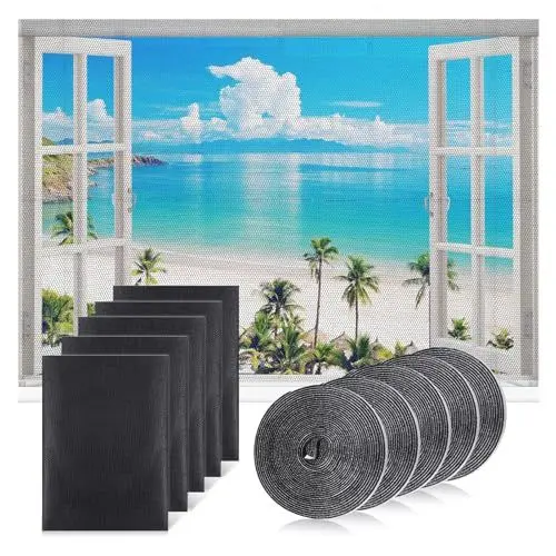 Produktbild: 5Stk Fliegengitter Fenster, Fliegengitter Zuschneidbar 130x150cm, Selbstklebend Insektenschutz Fenster mit 5 Rollen Klebeband, Fliegennetz Fenster, Hohe Dichte Mückengitter, Insektenschutz für Fenster