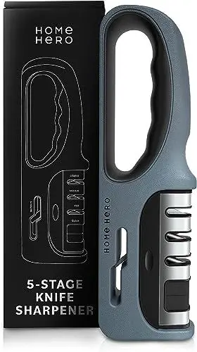 Produktbild: 5-stufiger Messerschärfer Profi - Messer Schärfen - Scherenschärfer Messerschleifer fur Küchenmesser Edelshtashl und Keramik - Ergonomisches Design Griff - Knife Sharpener