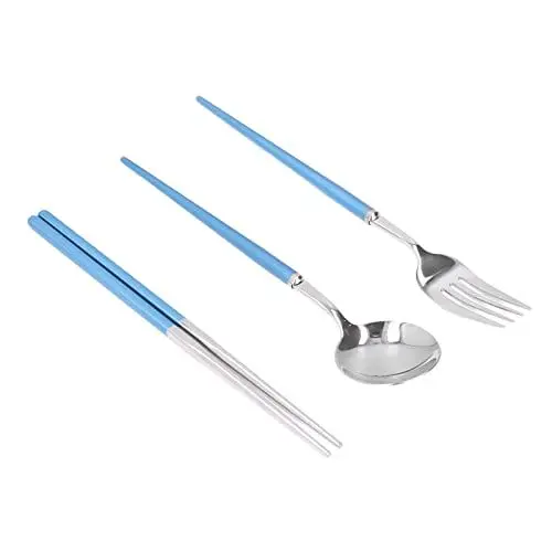 Produktbild: 5-teiliges Besteck-Set aus Hochwertigem Edelstahl, Hochglanzpoliert, Besteck, Utensilien-Set, Langlebig, für Zuhause, Küche, Essgeschirr, Spülmaschinenfest(Blaues Silber)