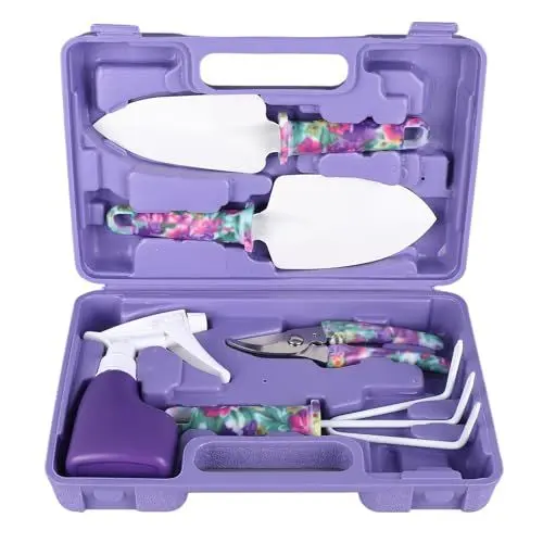 Produktbild: 5-teiliges Gartenwerkzeug-Set, Gartenschere, Schaufeln, Sprühflasche, Ergonomisches Design, Langlebiges Material, Zum Graben, Jäten, Harken, Umpflanzen und Gießen