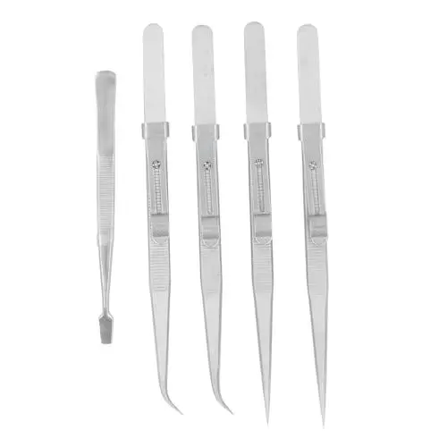 Produktbild: 5-teiliges Pinzetten-Set, Edelstahl, Antistatisch, Gebogen, Gerade, Flach, Pinzette, Multifunktionales Pinzetten-Set für Elektronik, Schmuckherstellung, Kunsthandwerk, Modellbau,