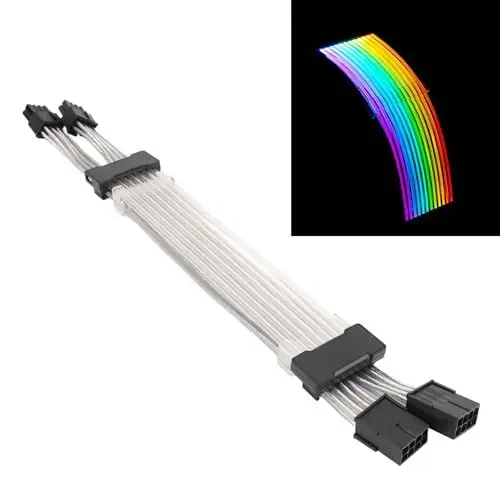 Produktbild: 5V 3PIN ARGB GPU-Kabel, 30 cm 2x8PIN auf 2x8PIN ARGB Sync Power Verlängerungskabel4-seitiges Leuchtendes Netzteilkabel für PC-Gehäuse Schwarz