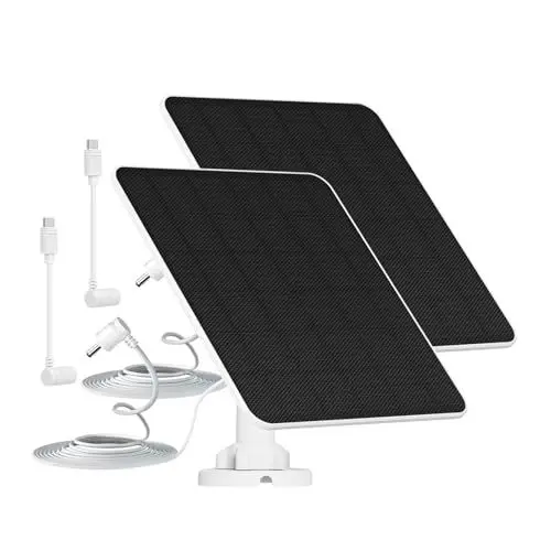 Produktbild: 5W Solarpanel für Ring Kamera, Solar Ladegerät kompatibel mit Ring Stick Up Cam/Pro Akku, Spotlight Cam Plus/Pro Akku, Kamera Solarpanel inkl Fassstecker auf USB-C Adapter, 2er Pack