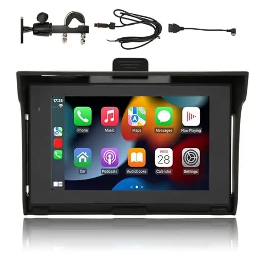 Produktbild: 5-Zoll-Motorrad-GPS-Navigationsgerät mit CarPlay, MirrorLink, Android Auto, IP67 Wasserdichter Touchscreen-Autovideoplayer für Motorräder, Dual-Bluetooth-Verbindung, Motorcycle MP5 Player