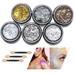 Produktbild: 6 Farben Glitzer Set Flüssiger Glitzer Holographic Glitter Körper Glitzer Kosmetik Gesicht Haar Nagel Dekoration Basteln Nagelkunst Party DIY