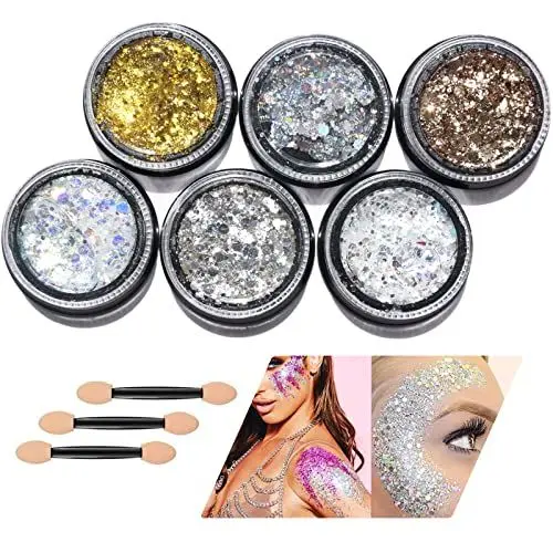 Produktbild: 6 Farben Glitzer Set Flüssiger Glitzer Holographic Glitter Körper Glitzer Kosmetik Gesicht Haar Nagel Dekoration Basteln Nagelkunst Party DIY