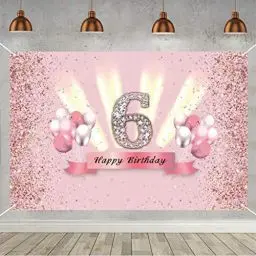 Produktbild: 6. Geburtstag Banner 6 Geburtstag Deko Rosegold Party Dekoration Mädchen, Stoff Schild Poster 6. Jahrestag Party Geburtstagsbanner Tischschmuck Plakat, Glitzern Rosa