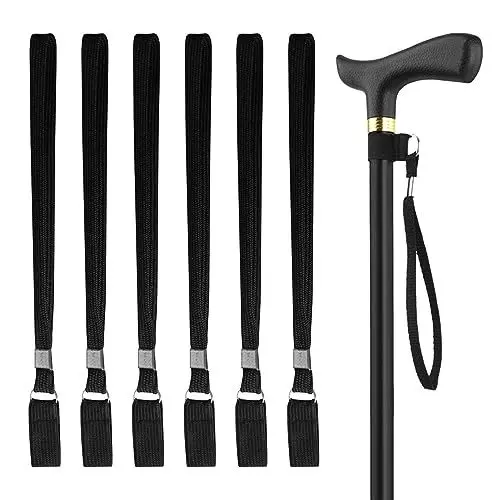 Produktbild: SUNERLORY 6 PCS Gehstock Handgelenkschlaufen, Krücke Handgelenkschlaufen für Gehstock, Nylonband Handgelenkschlaufe Handgelenkband für Krücken, Trekkingstöcke(schwarz)