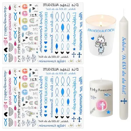Produktbild: 6 PCS Kerzentattoos Kommunion(200+ Muster) Kerzentattoo Wasserschiebefolie Kerzenfolie Kerzenaufkleber Kerzen Tattoo Kommunion DIY Geschenk Kerzenaufkleber candle