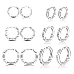 Produktbild: 6 Paar Creolen 14 Karat vergoldet Huggie Creolen 925 Sterling Silber Kleine Creolen Set Winzige Zirkonia Knorpelohrringe für Damen