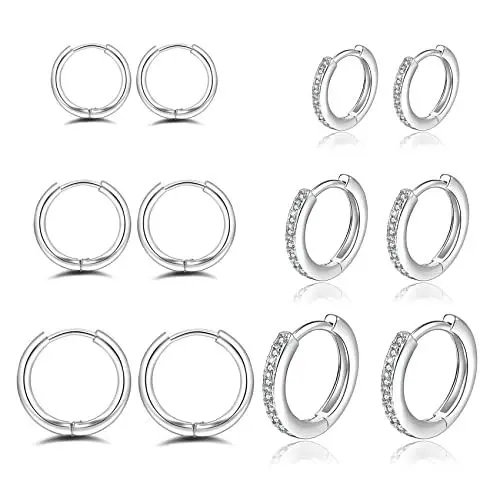 Produktbild: 6 Paar Creolen 14 Karat vergoldet Huggie Creolen 925 Sterling Silber Kleine Creolen Set Winzige Zirkonia Knorpelohrringe für Damen