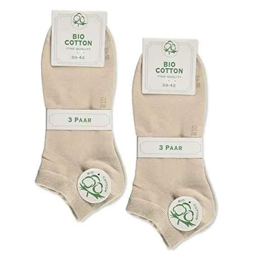 Produktbild: 6 Paar Sneaker Socken Bio Baumwolle Herren Damen ohne Naht mit Komfortbund WP (Beige 43-46)