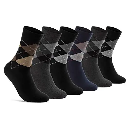 Produktbild: 6 Paar Socken Karo Rautenmuster Herren Damen Baumwolle Komfortbund ohne Naht 25349 WP (43-46)
