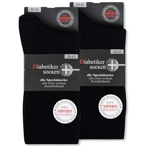 Produktbild: Diabetikersocken ohne Gummi & ohne Naht 97% Baumwolle (6 Paar) Diabetiker Socken mit Komfortbund für Damen & Herren 26807 WP (Schwarz 43-46)