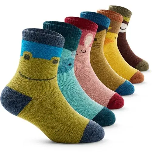Produktbild: 6 Paare Warme Socken Kinder Dicke Socken Mädchen Wintersocken Bunte Jungen Thermosocken 27-30/5-7 Jahre