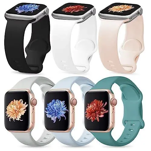 Produktbild: 6 Pack Kompatibel mit Apple Watch Armband 38mm 42mm 40mm 44mm 41mm 45mm 49mm,Weiche Bequeme Silikon iWatch Bänder für Frauen/Herren kompatibel mit Apple Watch Series 8 7 6 5 4 3 2 1 SE