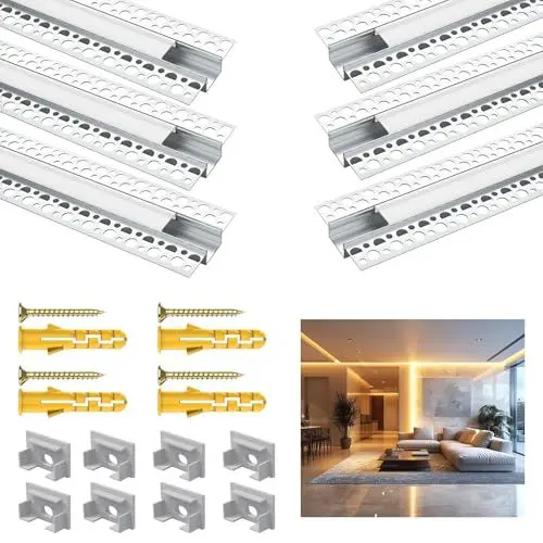 Produktbild: Angdarun LED Trockenbauprofi für 18MM Streifen，6 Packx1 LED Profil Meter Aluminum Trockenbau Streifen Diffusor für Wände und Decken, Stripe Diffusor für Philips Hue Strip
