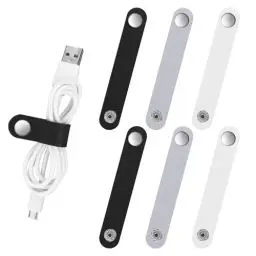 Produktbild: 6 STK Leder Kabelbinder Wiederverwendbare, Abeillo PU Leder Kabelbinder, 9 x 1,5 CM Handmade Label Leder, Netzkabel Organizer für Kopfhören und USB Ladekabel Organizer