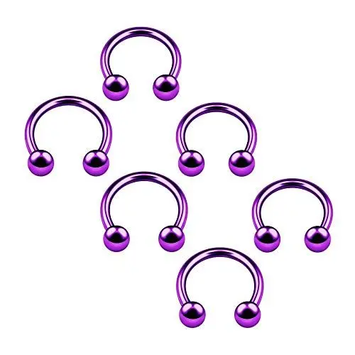 Produktbild: KJM FASHION 6 Stk Lila Eloxiert Hufeisen Ring 1.2 mm 16gauge 3mm Stahl Kugel Lip Tragus Eyebrow Daith Ohrringe Helix Piercing Schmuck 4685