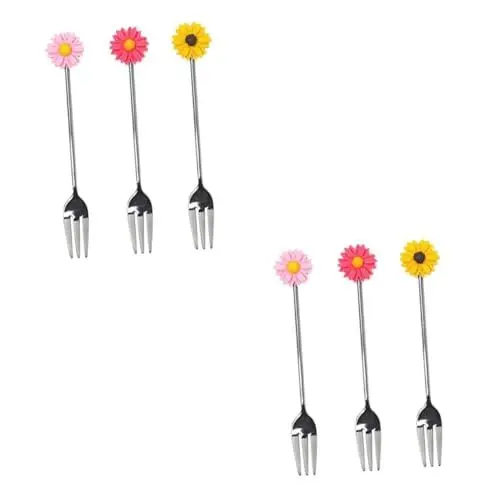 Produktbild: 6 Stk Partyzubehör besonderes Gänseblümchen kaffee rührgabel Fruchtgabel Gänseblümchen-Fruchtgabeln Kuchengabel Obstgabel kaffelöffel kaffeelöffel coffee spoon Kuchengabeln Alipis