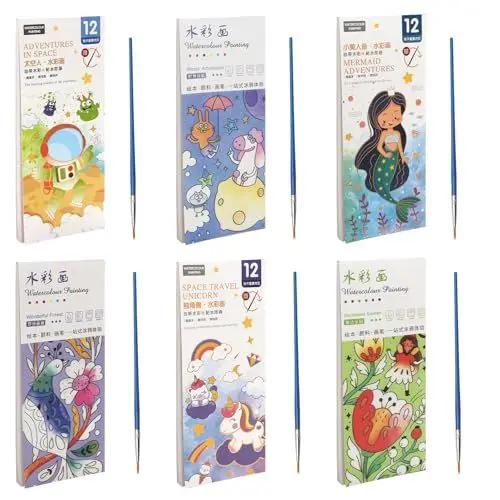 Produktbild: 6 StüCk Aquarell Malbuch Kinder, 72 Seiten Mini Malbuchs,Aquarell Malbuch mit Wassertankpinsel,Mini Malbuchs,Wasserfarben Malbuchss,MalbüCher Mess Free Painting For Kids Block mit Wasserfarbe