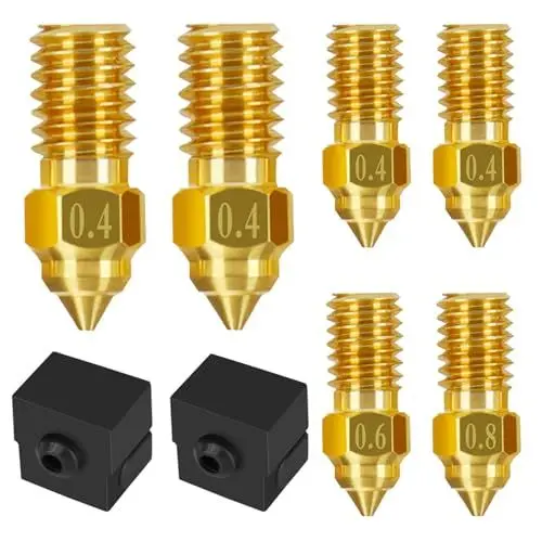 Produktbild: 6 Stück Ender 3 V3 SE Düsensatz, 0,4 mm 0,6 mm 0,8mm 3D-Drucker Hochtemperaturbeständige Messingdüsen mit 2 Stück Heizblock Silikonabdeckung für Creality Ender 5 S1/ 7