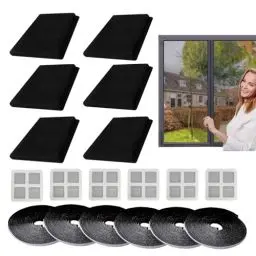 Produktbild: 6 Stück Fliegengitter Fenster, Moskitonetz für Fenster 130x150cm Selbstklebendes Insektenschutz Fensternetz, Verstellbares Fliegengitter für Bug Hält Käfer Fliegen Moskitonetz Fenster mit 6 Patches
