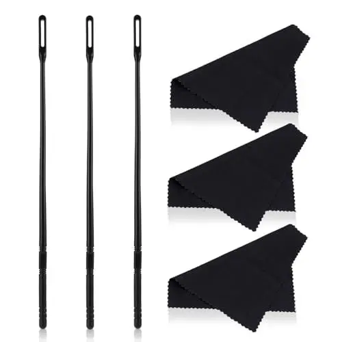 Produktbild: 6 Stück Flötenputzer Set, Flötenreinigungsset 3 Stk Reinigungstücher mit 3 Stk Flöten Reinigungsstab Innenpflegewerkzeuge für Blasinstrumente (Schwarz)