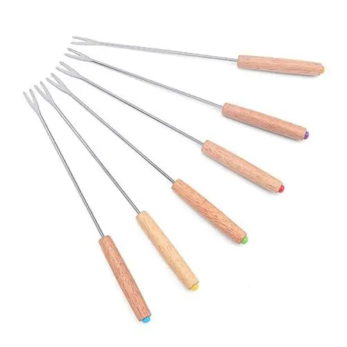 Produktbild: 6 Stück Fonduegabeln aus Edelstahl mit Verbrühschutzgriff eignen sich zum Kochen von Fonduetöpfen mit gekochtem Essen