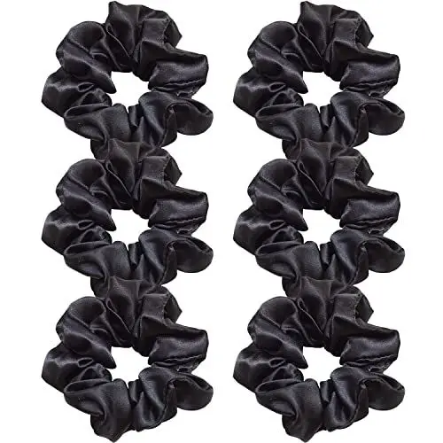 Produktbild: 6 Stück Haargummis Scrunchies Schwarz Elastische Haarbänder für Mädchen Damen Frauen, Dicke Haargummi Pferdeschwanz Haar-Accessoires