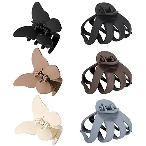 Produktbild: 6 Stück Haarklammer, Aonerex Große Grip Octopus Klammer Schmetterling Haar Klaue Mittelgroße Haarklammern mit Starkem Halt Matt Farben Rutschfestes Haar Jaw Clips Krallenclips für Damen und Mädchen