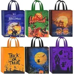 Produktbild: AhfuLife Halloween Geschenktüte Tasche Groß, 6 Stk Halloweensüßigkeit Süßes Taschen mit Griffen für Trick or Treat, Halloween Tüten Partyzubehör Eimer Deko Kinderparty