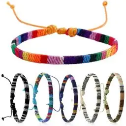 Produktbild: 6 Stück Handgefertigtes Geflochtenes Armbänder, Verstellbar Bunte Handgefertigt Freundschaftsarmbänder, Strand Surfer Festival Accessoires, Ethno Style Handgelenk Fußkettchen(Mehrfarbig)