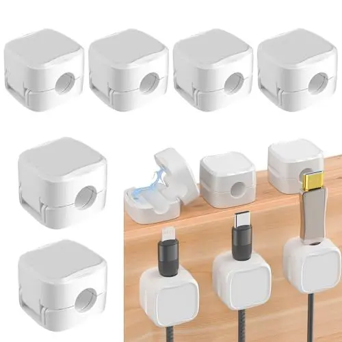 Produktbild: 6 Stück Kabelhalter Kabelclips, Magnetische Schreibtisch Kabel Organizer, Schreibtisch Kabelmanagement, Selbstklebend Kabelhalter für Schreibtisch, Nachttisch, Ladekabeln, Küchengeräte