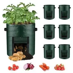 Produktbild: 6 Stück Kartoffel Pflanzsack, 10 Gallonen Gemüse Tomatenpflanzen Pflanzsäck mit Stabilen Griffen und Sichtbarer Klappe, Pflanztasche Kartoffelpflanzsack für Tomaten, Kartoffeln, Blumen, Pflanzen