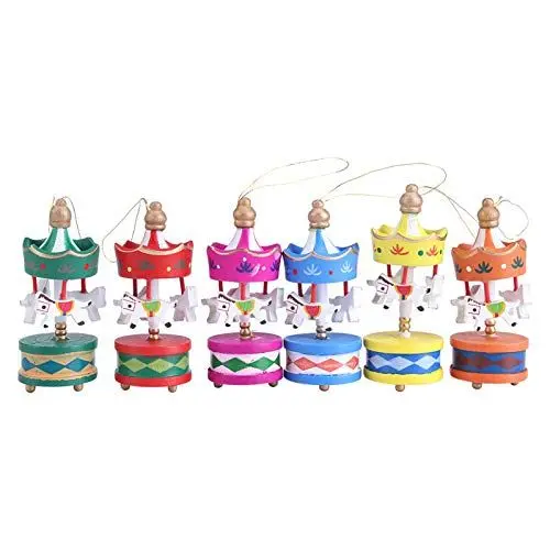 Produktbild: Wifehelper 6 Stück Karussell-Pferd aus Holz, Weihnachts-Merry-Go-Round-Ornamente, Weihnachts-Holzornamente, Mini-Merry-Go-Round-Pferd-Hängeanhänger, Weihnachtsbaum-Hängeornament,