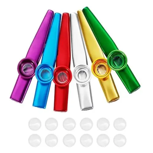 Produktbild: 6 Stück Kazoo Instrument, Kazoo Set aus Metall, Metall Kazoo Musikinstrumente aus Aluminiumlegierung mit 12 Stück Kazoo Flöten Membranen für Kinder und Musikliebhaber