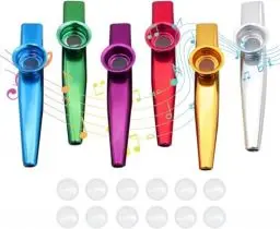 Produktbild: 6 Stück Kazoo Percussion Instrument Metall Kazoo Vorschulspielzeug Musikgeräte für Kinder Ukulele-Instrumente, Gitarre, Violine, Klaviertastatur, Schlagzeug