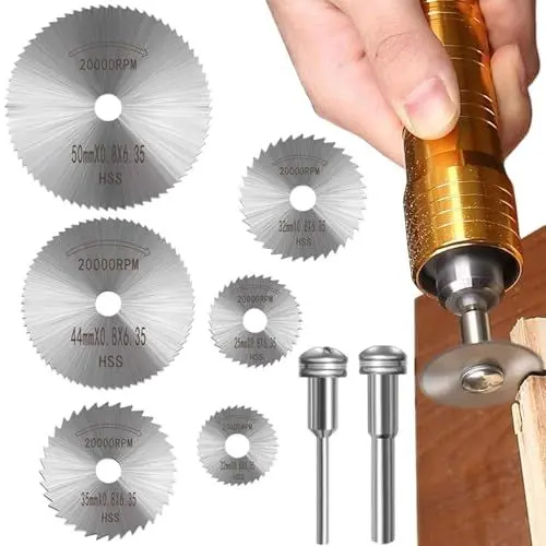 Produktbild: 6 Stück Kreissägeblatt Sägeblatt, HSS Mini Kreissägeblatt, Hochgeschwindigkeitsstahlklingen für Rotationswerkzeug, mit Schraubendreher zum Schneiden von Holz Glas Kunststoff Stein