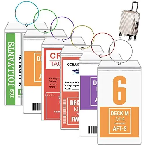 Produktbild: 6 Stück Kreuzfahrt Gepäckanhänger, Gepäckanhänger Kofferanhänger Transparente Wasserfeste PVC Kofferanhänger Kofferschilder Anhänger Gepack Schild mit 6 Farbigen Metallband Schlaufe